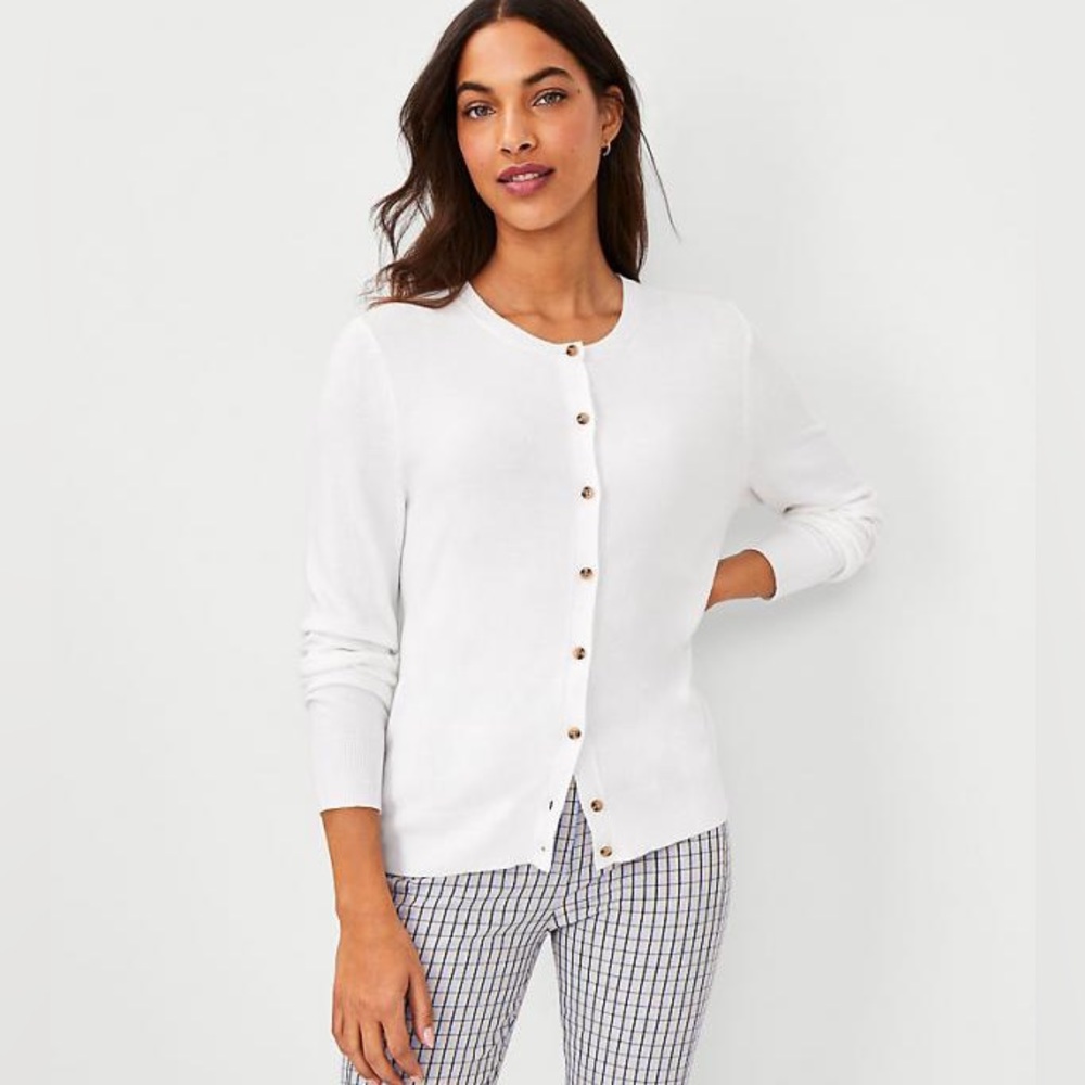 NWOT Ann Taylor White Cardigan Sweater Size S
